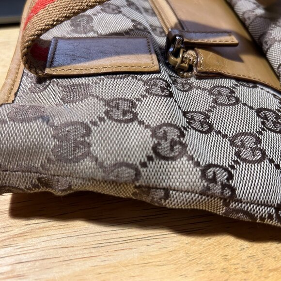 Authentic Gucci Taupe Brown Canvas Leather Shoulder Tote Handbag - Picture 15 of 16